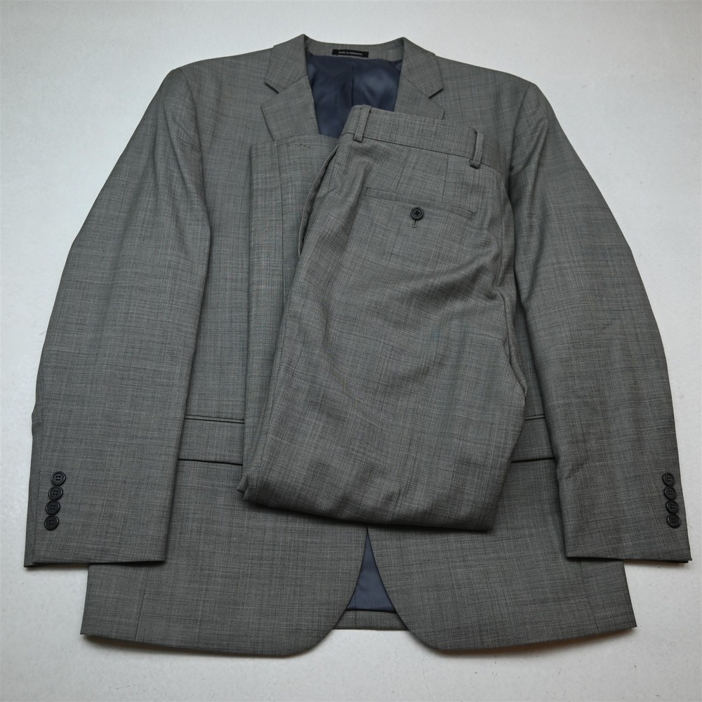 Egara 42S 33x29 Gray 100% Wool Sharkskin Slim Mens Jacket Pants Suit